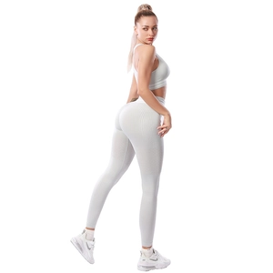 Ensemble de yoga sans couture gris clair avec brassière de sport et legging taille haute