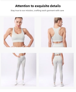 Vue détaillée en quatre angles d'un ensemble de yoga côtelé sans couture gris clair