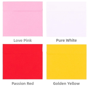 Square envelopes in pink, white, red, and yellow colors with matte finish for greeting cards