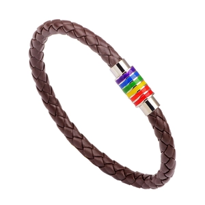 Woven PU Leather Braided Bracelet Rainbow Magnetic Alloy Clasp Pride LGBTQ Minimalist Unisex Wristband Fashion