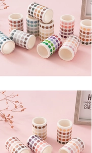 Close-up of assorted gradient dot Washi tapes in Morandi and macaron color palettes