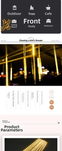 Detail of warm white LED meteor shower lights with vertical waterproof tubes for garden