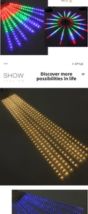 Detail of LED meteor shower lights in RGB, warm white and blue colors for outdoor decor