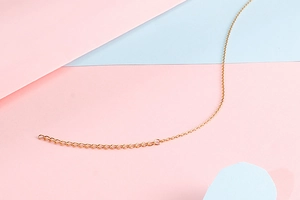 Detail shot of a 18K gold-plated stainless steel extension chain with connector rings