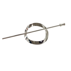Elegant geometric silver metal hair stick with irregular circular loop on white background