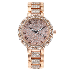 Montre à Quartz Femme Strass Luxe Mode Cadran Ciel Étoilé Chiffres Romains Bracelet en Métal Alliage Montre Élégante