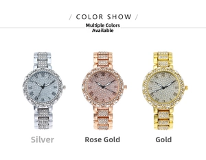 Trois montres à quartz avec cristaux en argent, or rose et or aux chiffres romains