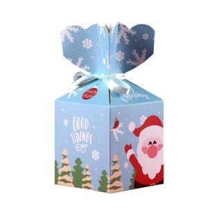 Sky blue Christmas gift box featuring Santa Claus and ribbon for festive packaging