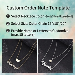 Customized double layer name necklace with heart and daisy pendants in gold and silver