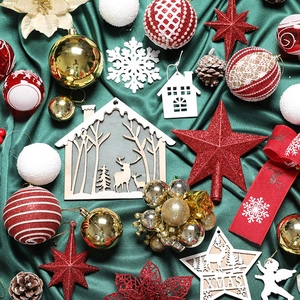 Christmas Tree Ornaments Hanging Decor Plastic Wooden Pine Cone Baubles Star Deer Bow For Holiday Party Home Arrangement