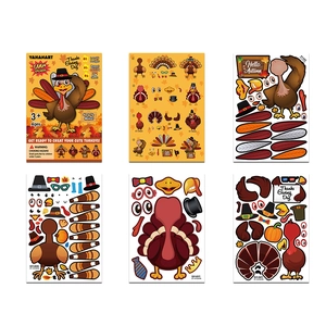 24 Pack DIY Thanksgiving Turkey Stickers for Kids with 600+ Cartoon Decorative Pieces