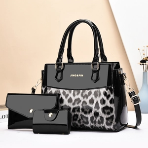 Sac à Main Femme Cuir Verni Imprimé Léopard Sac à Bandoulière Avec Pochette Porte-monnaie Porte-cartes Sacs Urbains