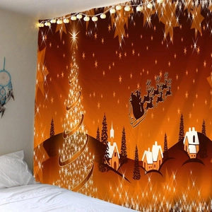 Tentures murales de Noël avec silhouette du traîneau du Père Noël sur un paysage de neige
