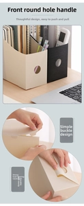 Detail of a foldable file organizer showing the round handle hole and snap-fit design