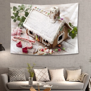 Tapisserie murale de Noël avec maison en pain d'épices pour décoration de salon