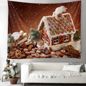 Tapisserie murale maison en pain d'épice de Noël pour décoration festive d'intérieur