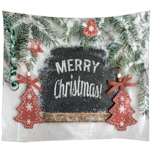 Tapisserie de Noël avec texte Merry Christmas et motifs festifs sur fond noir