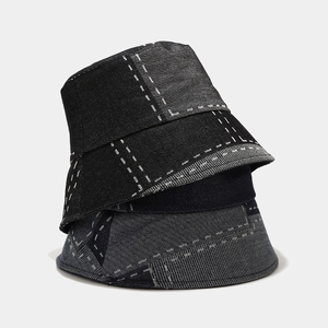 Patchwork Denim Fischerhut Baumwolle Kontrastnaht Vintage Retro Streetwear Sonnenschutz Unisex