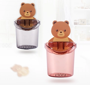 Detail of drainage holes on the bottom of bear-shaped wall-mounted storage cups