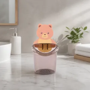 Macro detail of bear bathroom shelf with drainage holes for toothbrushes and combs