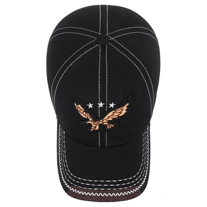 Black baseball cap with eagle embroidery and white contrast stitching for men and women