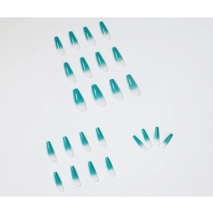 Glossy gradient blue and white long ballerina press-on nails set for women