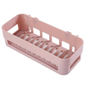 Pink rectangular wall-mounted storage basket with drainage holes for bathroom and kitchen