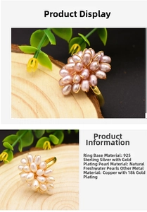 Détail d'une bague faite main avec grappes de perles d'eau douce roses et blanches