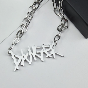 Retro hip-hop style silver stainless steel double layer necklace with Danger pendant