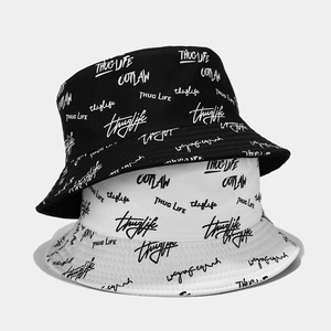 Cappello Alla Pescatore Reversibile In Tela Di Cotone Unisex Streetwear Hip Hop Ricamo Lettere Tesa Larga Protezione Solare