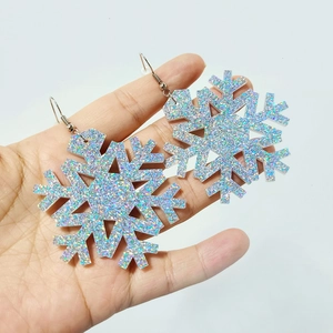 Large Snowflake Dangle Earrings Mirror Acrylic Glitter Silver Festive Christmas Holiday Party Jewelry For Women Accessory