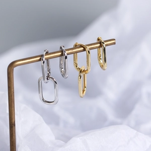 Minimalist S925 sterling silver oval chain link earrings in gold and silver finish