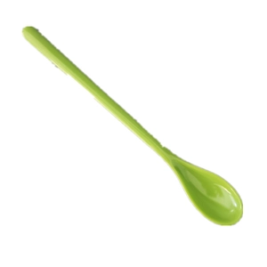 Thickened light green melamine long-handled dessert spoon on a clean white background