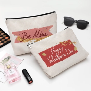 Valentine's Day Cosmetic Bag Waterproof Canvas Linen Zipper Makeup Pouch Travel Toiletry Storage For Women