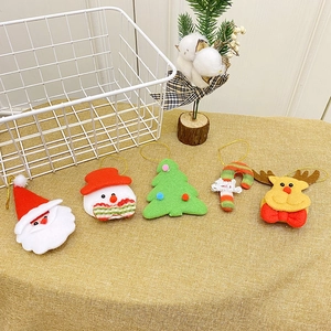 5-piece set of handmade fabric Christmas ornaments including Santa, snowman and deer