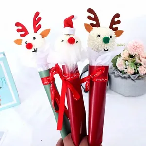 Christmas DIY Flower Decoration Accessories Reindeer Antlers Santa Hat Nose Eyes Felt Plastic Pom-Poms Holiday Craft Decor