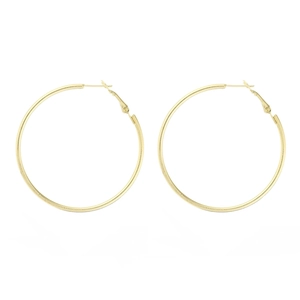 Minimalist gold hoop earrings featuring a polished 925 silver needle and large circular design