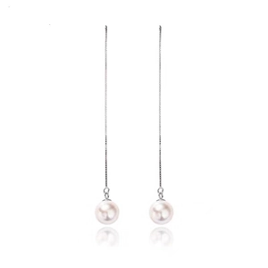 Elegant S925 silver drop earrings with long tassels and white pearls for women
