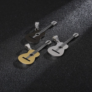 Guitar Pendant Necklace Stainless Steel Musical Instrument Hip Hop Punk Rock Style Jewelry For Men Women