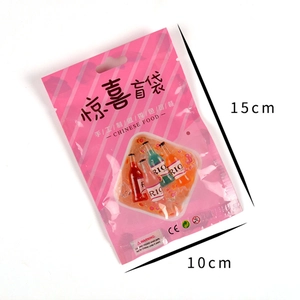 Pink striped mystery blind bag for DIY mini food toys with colorful drink bottle patterns