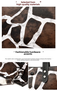 Dettaglio texture finta pelle giraffa con hardware metallico scuro e accenti di borchie