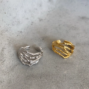 Minimalist 925 sterling silver lava texture open rings in gold and silver finish