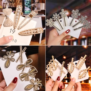 Hair Clips Artificial Pearl Rhinestone Alloy Elegant Side Duckbill Hairpins Vintage Korean Style Sweet Hair Accessories For Women