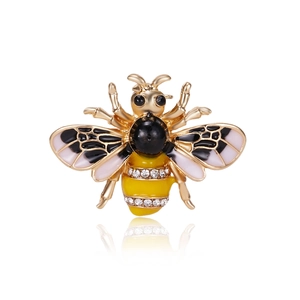 Exquisite bee brooch with yellow enamel, black crystals, and rhinestones on gold alloy