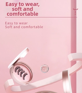 Magnetic fake eyelashes kit in a pink storage box with a mirror for easy application
