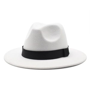 Fedora Hat Woolen Felt Wide Brim Panama Jazz Hat With Black Ribbon For Men Women British Style Solid Color Retro Autumn