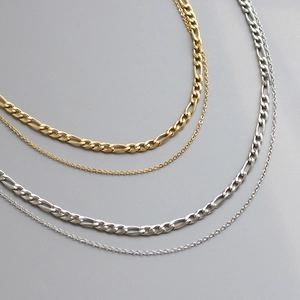 Double layered gold and silver Figaro chain necklaces made of titanium steel