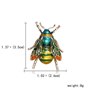 Detailed size chart for bumble bee enamel brooch showing dimensions 3.5cm by 2.6cm