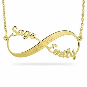 Infinity Double Names Necklace Stainless Steel Elegant Jewelry Gift For Lovers Couples Women Anniversary Birthday Gift
