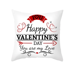 Federa quadrata bianca per San Valentino con motivi a cuore neri e rossi e testo